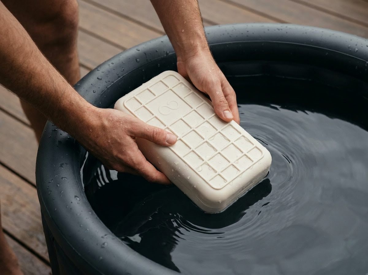 Extra reusable ice blocks, in use