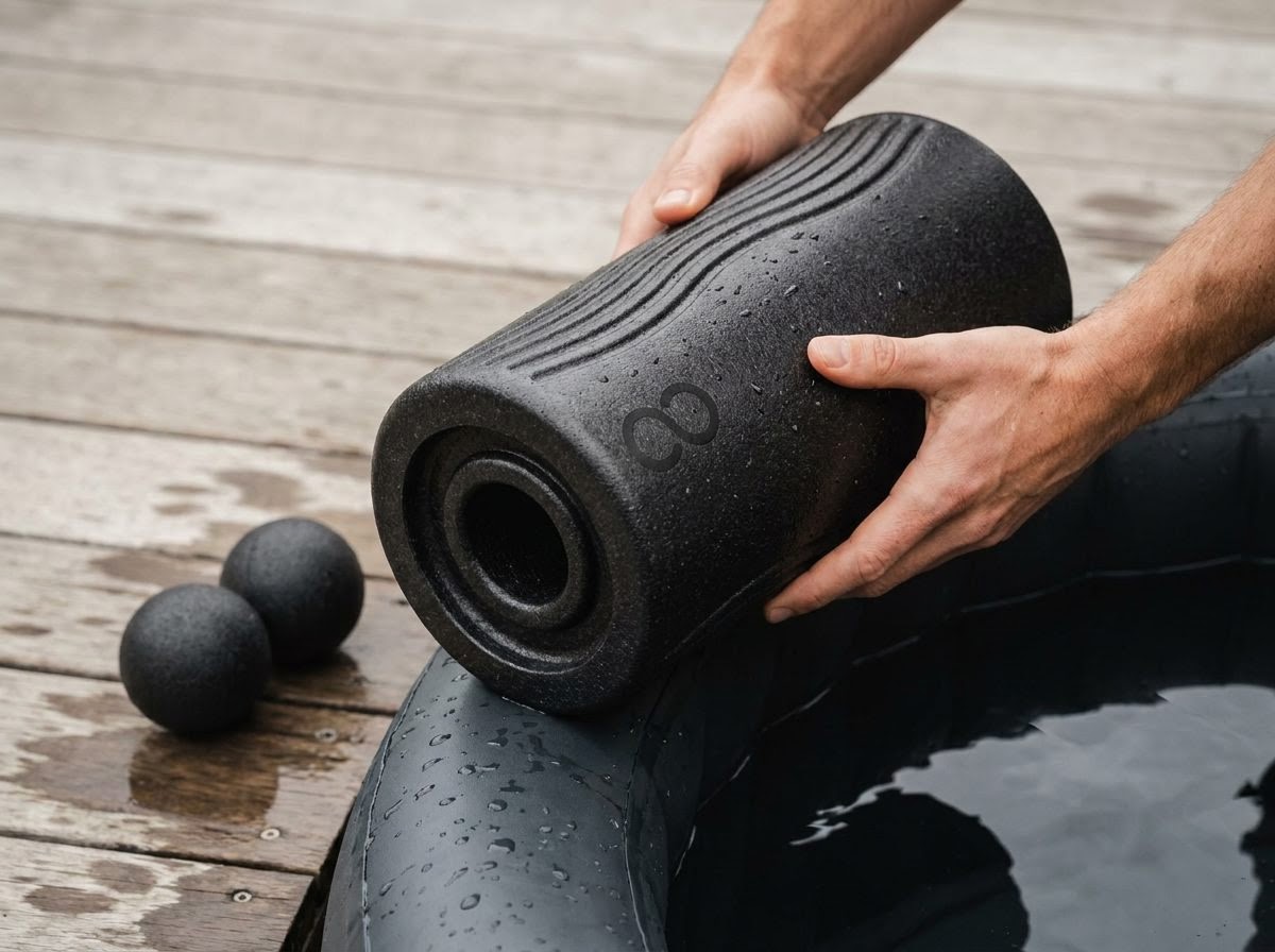 Foam roller and ball set, in use